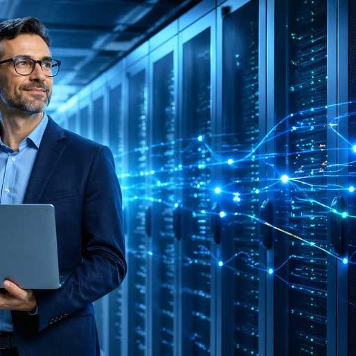 business man happy with his fast AI connection
